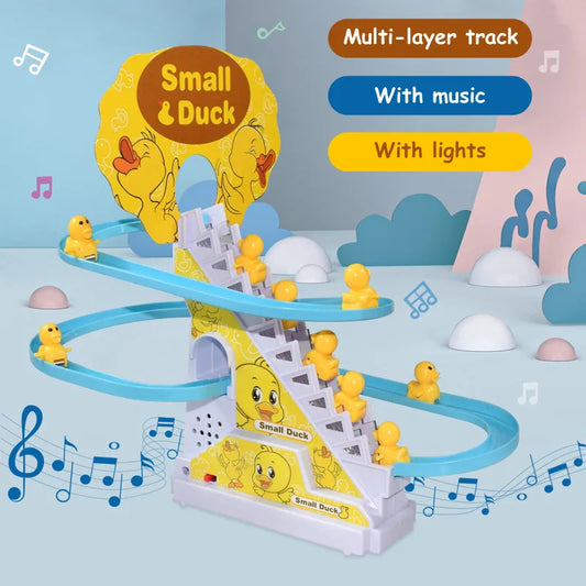 Automatic Stair-Climbing Ducklings Cartoon Race Track Set with Lights and Music