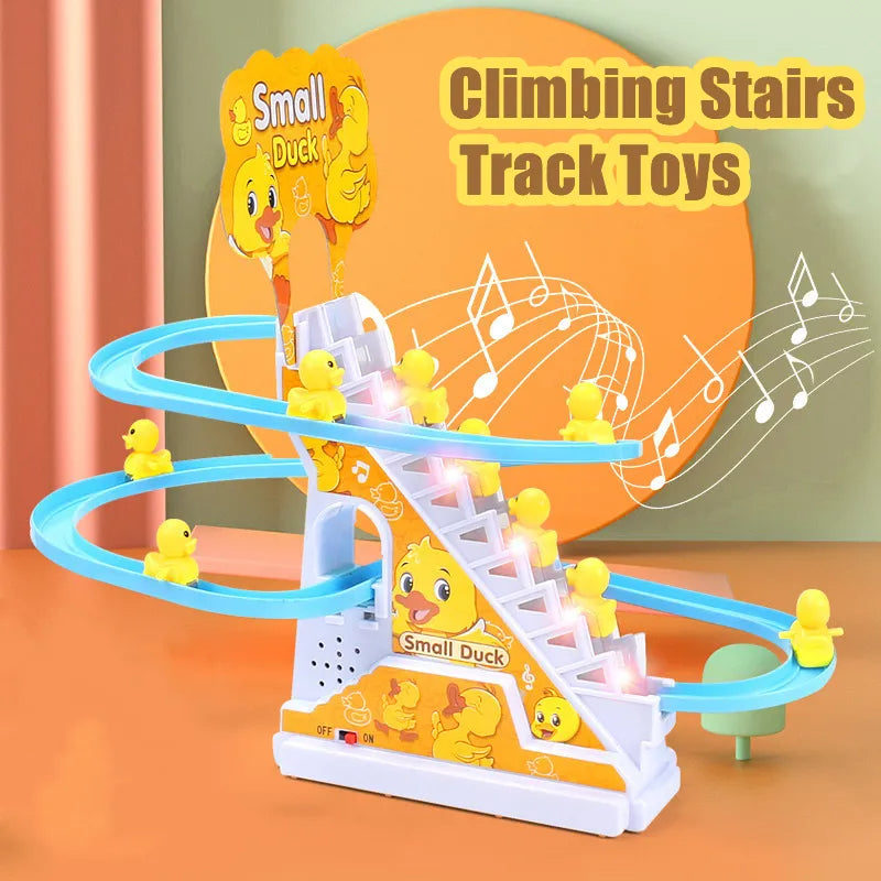 Automatic Stair-Climbing Ducklings Cartoon Race Track Set with Lights and Music